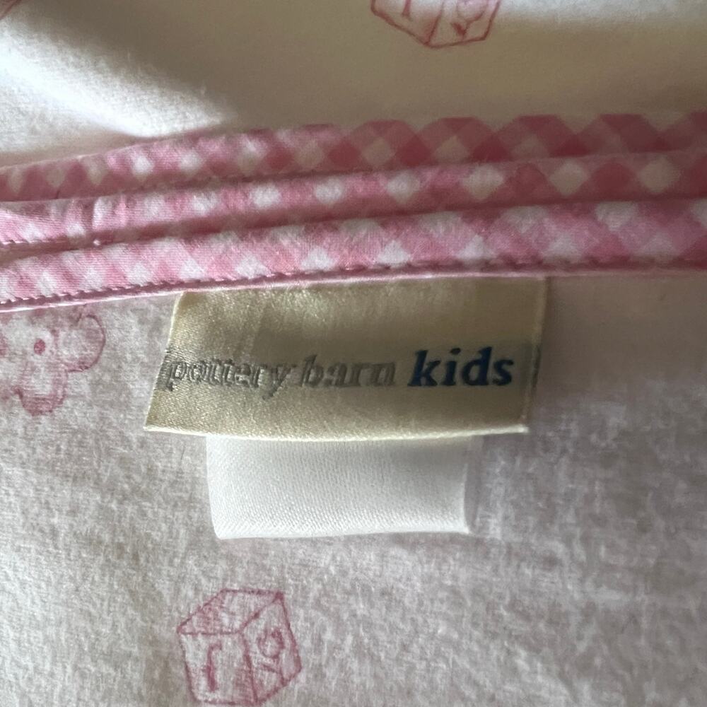 Pottery Barn Kids Blanket Cotton White Pink Gingham Trim Flowers Blocks 25x36" - Picture 8 of 8